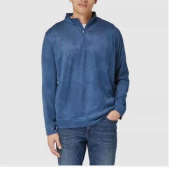 Kirkland Signature Mens M Blue 1/4-Zip Pullover Sweatshirt Mock neck - Picture 1 of 7